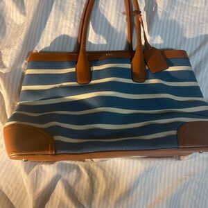 Ralph Lauren Blue and Tan Striped Tote